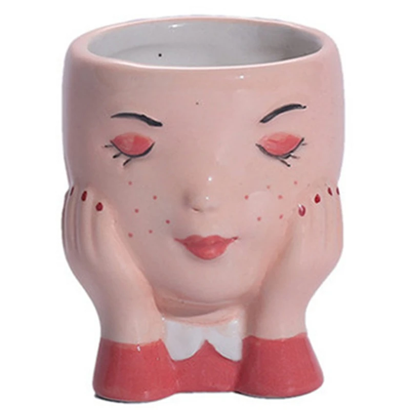 

Керамический цветочный горшок с человеческим лицом, креативная ваза с милым лицом, скульптура, поделки, суккуленты, искусственное украшени...