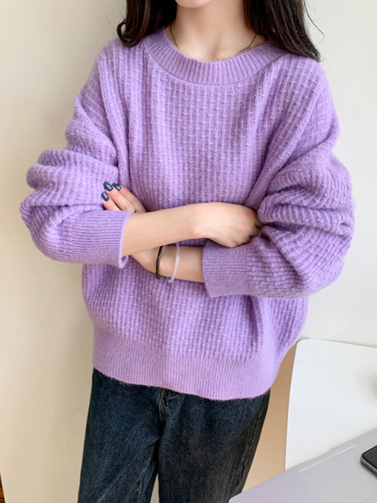 

Новинка Осень-зима женские свободные вязаные пуловеры Ailegogo с круглым вырезом Повседневный Женский однотонный теплый свитер Верхняя одежда...