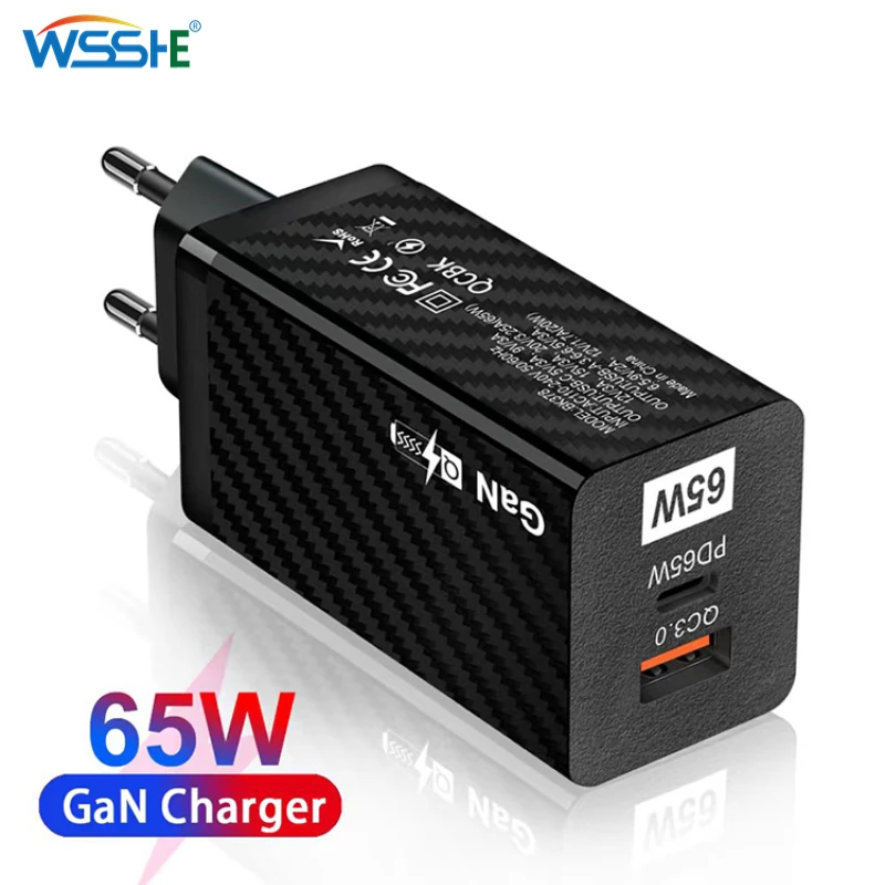 

65W GaN Charger PD USB C Charger Quick Charge 3.0 Dual USB Port Phone Charger for IPhone 14 13 Xiaomi Samsung Laptop
