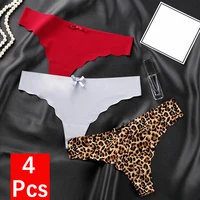 4pcslot seamless underwear panties thong sexy g string intimate leopard print super thin ice silk women low rise underpants