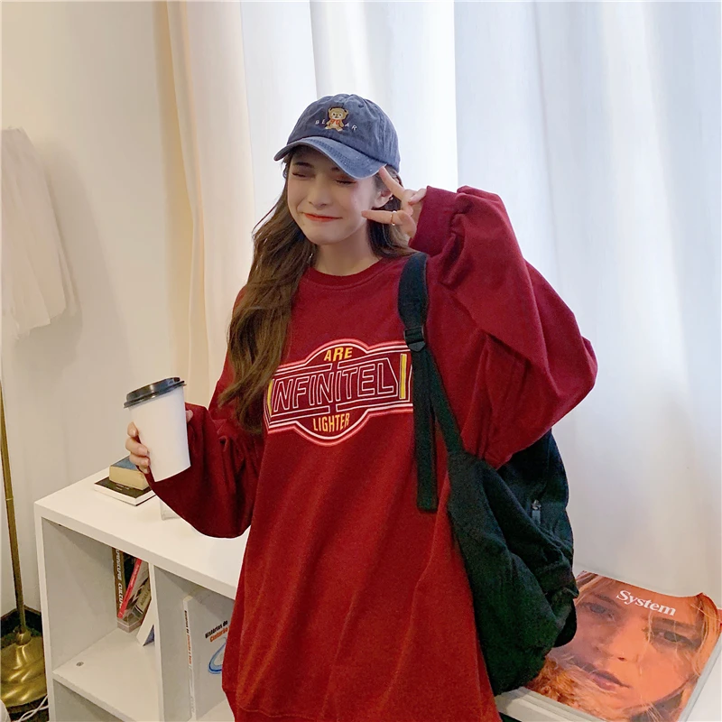 

Fleece Black White Hoodies Female Pullover Letter Print Sweatshirt Women Loose Casual Warm Hoody Pullover Winter Fashion M-XL