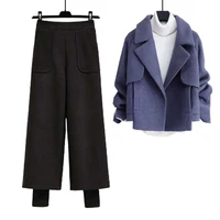 elijoin2021 autumnwinter large size womens fashion temperament woolen coat woolen trousers two piece set