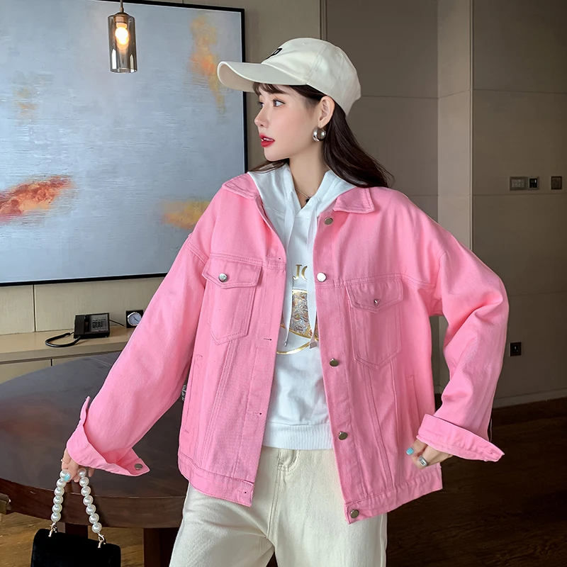 

Женская джинсовая куртка, белая повседневная короткая куртка из денима, свободного покроя, модель 601B на весну и осень, 2019