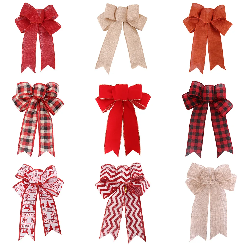 

1PCS 24cm-19cm Christmas Tree Bows Linen Ornaments with Wreath Bow Christmas New Year Party Wedding Decor Decorations