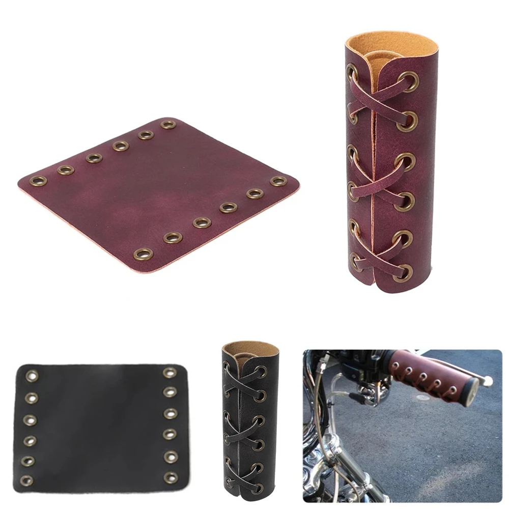 

22mm Handlebar Grips PU Leather Covers Motorcycle Handle Grip Throttle Covers Retro Wraps for Most of Motorbike Scooter ATVs