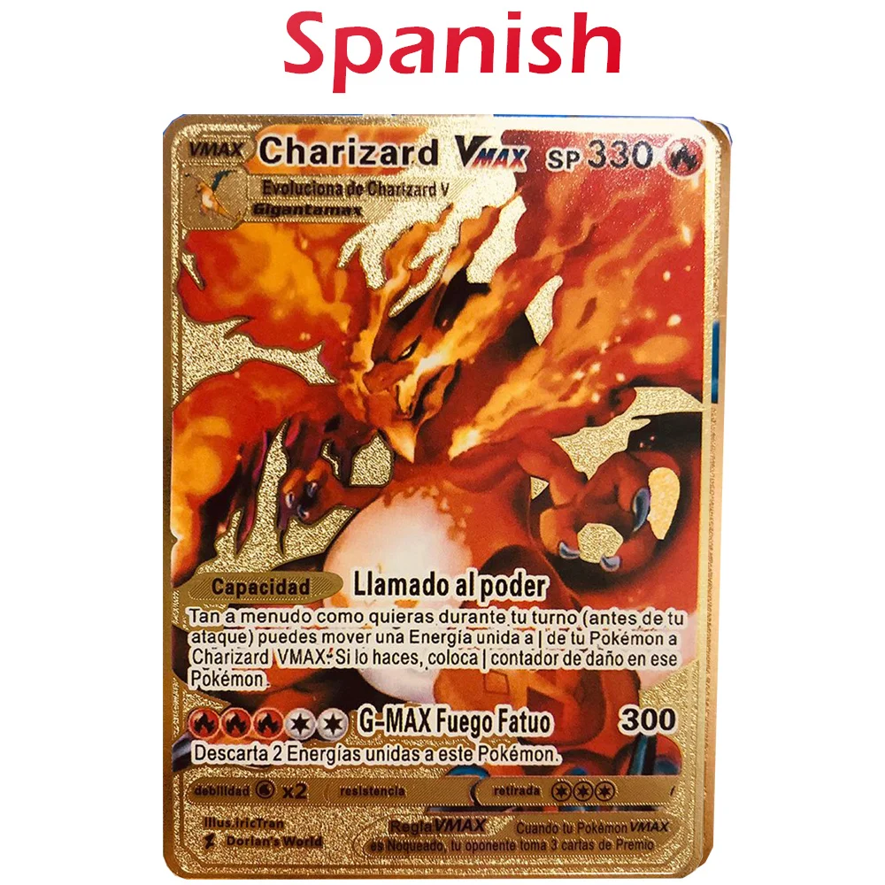 

Spanish Pokemon Gold Metal Card V Vmax Gx Charizard Pikachu Gold Metal Pokemon Card Espa Ñ A Collection Card Game Cover Toy