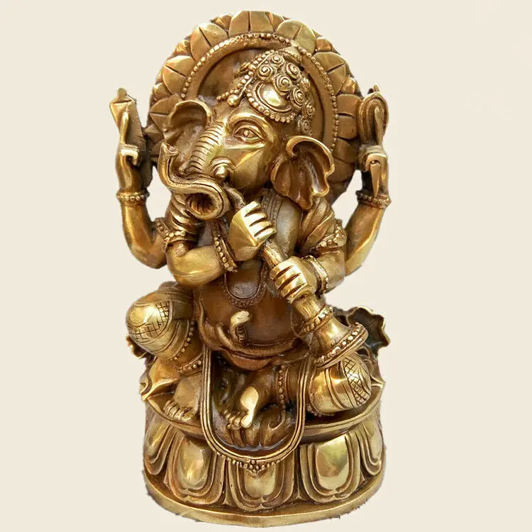 Tibetan Buddhist Handmade Brass Jambhala Mikky Elephant King Horn Mammon Statues