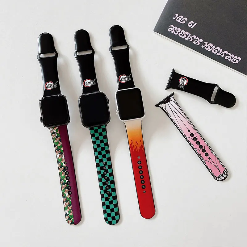 

Ремешок силиконовый для Apple Watch Band SE 6 7, резиновый браслет с принтом для iWatch Series 4 5 3 38 мм 42 мм, 44 мм 40 мм 45 мм 41 мм
