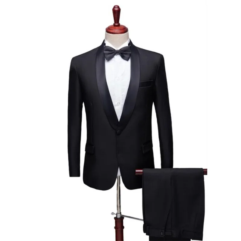 Black chorus Blazer men groom suit set with pants wedding costume singer star style dance stage clothing formal dress