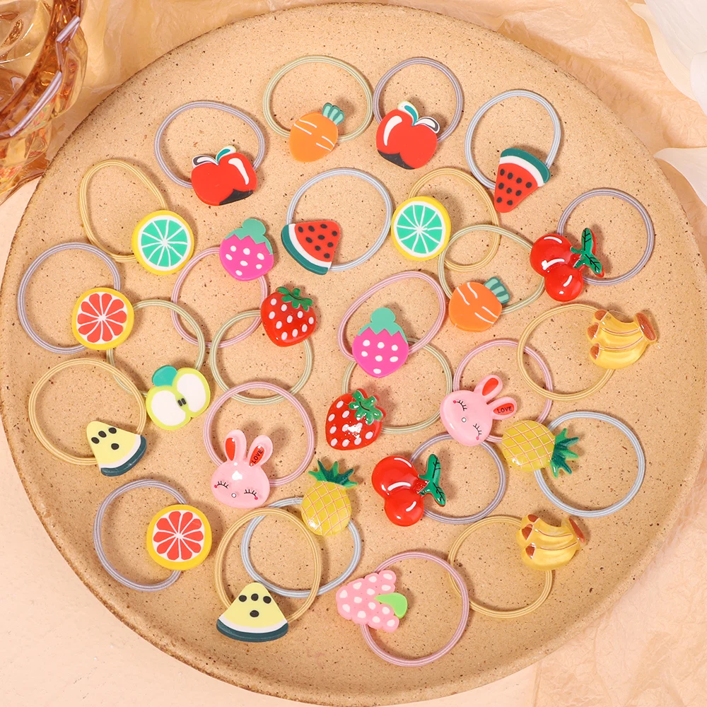 

10 Pcs/Set Baby Girls Cute Cartoon Fruit Bunny Scrunchies Rubber Bands Children Lovely Thumb Hair Bands Kids Hair Accessories