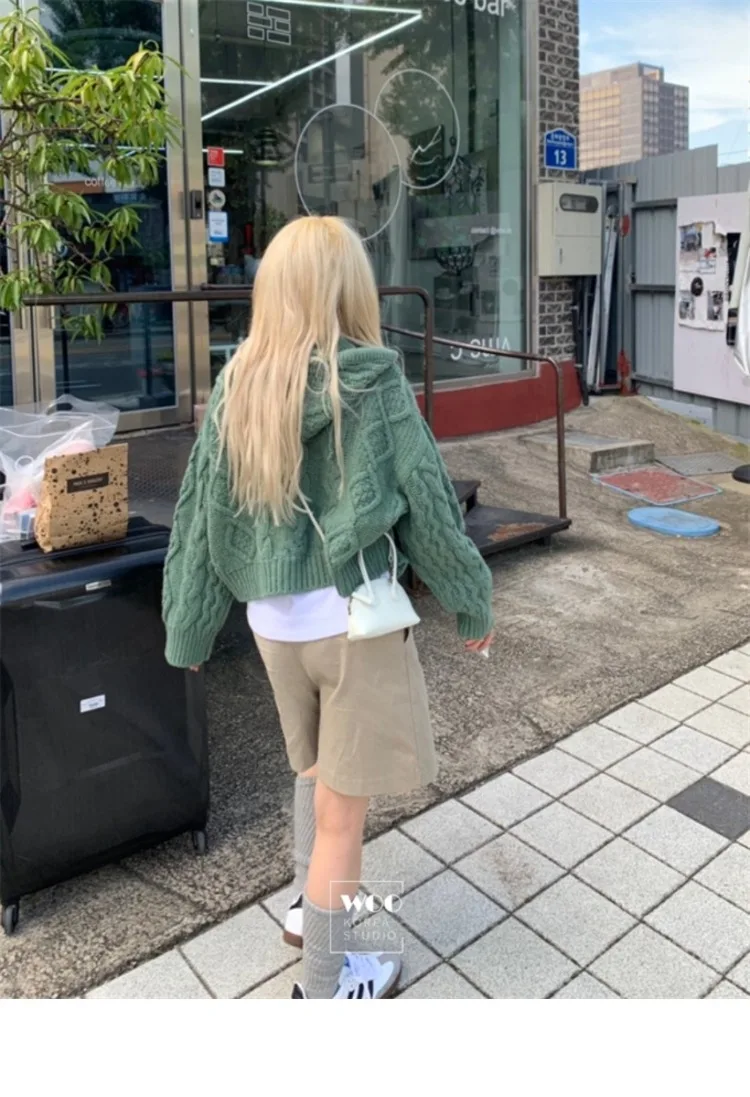 Однотонный винтажный свитер Korobov нишевой кардиган Свободный с завязками и