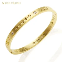 muse crush stainless steel women cz bracelet bangle hollow out flower plating bangle fashion jewelry for women girls wholesale