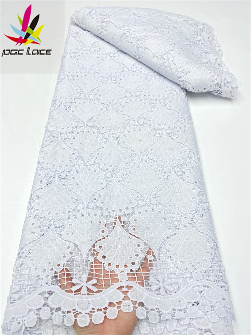 

PGC White French Guipure Milk Silk Lace Fabric 2022 High Quality Nigerian African Cord Lace Fabrics Sewing For Wedding YA5033B-7