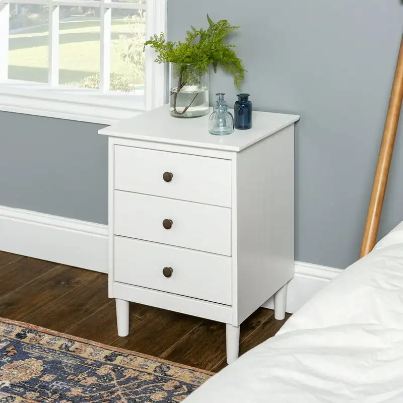

3-Drawer White Nightstand Bedside organizer Comoda con cajones End table for bedroom Wood dresser Mesita de noche dormitorio Cre