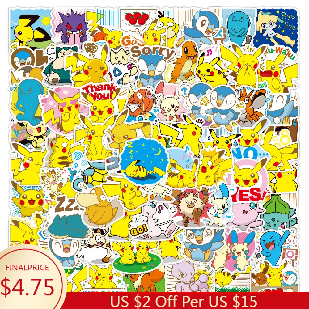 

80pcs Pokemon Pikachu Anime Graffiti Stickers Water Cup Car Trolley Case Notebook Guitar Phone Case Waterproof Stickers