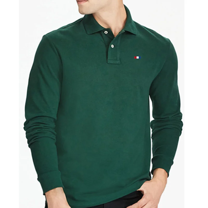 

Men's 100% Cotton Autumn Lon sleeve Embroidery Polo Sirt Casual Brand Polos omme Fasion Clotin Lapel Top S-5XL
