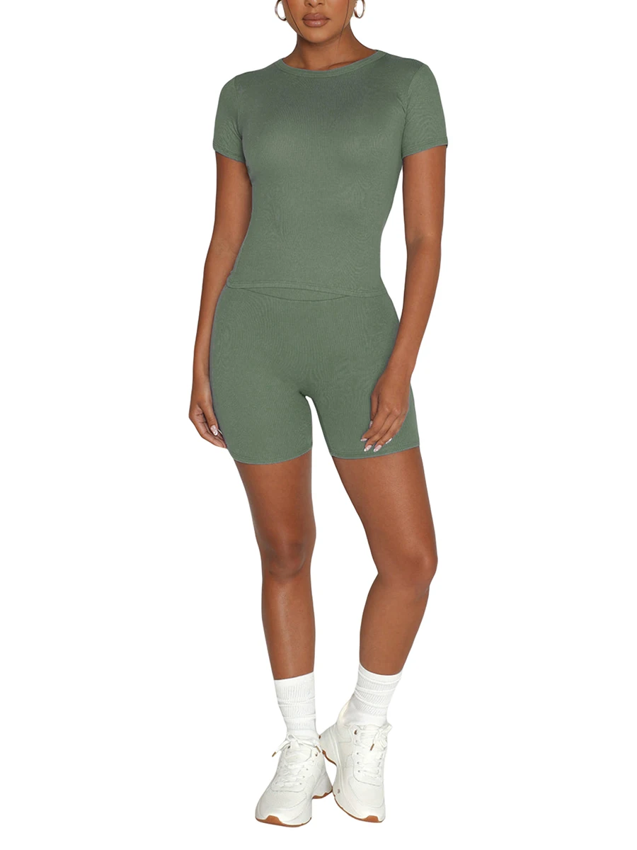 Женский летний комплект из 2 предметов Короткий Повседневный Топ с круглым