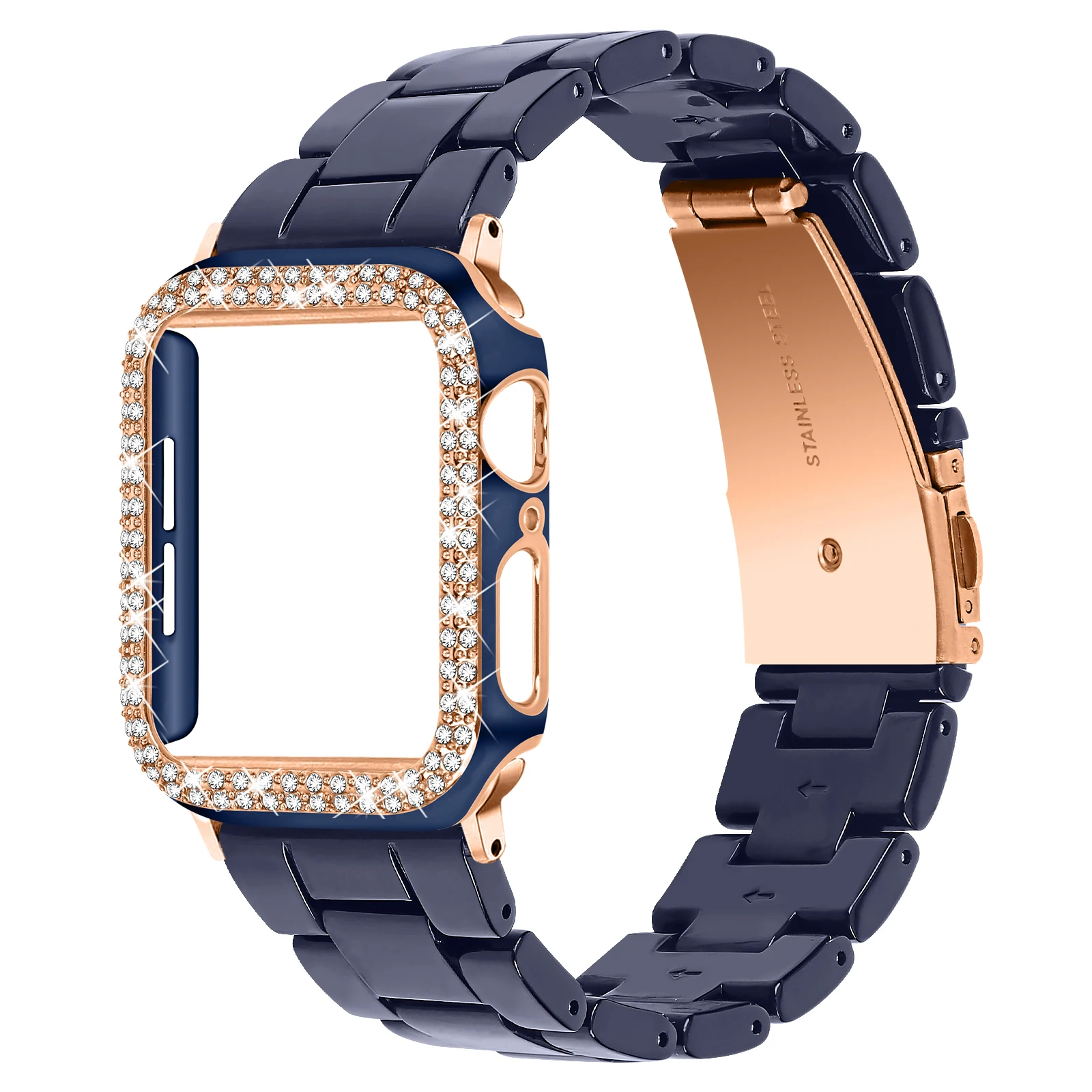 Bracelet+ Diamond Case for Apple Watch Band 40mm 44mm 38mm 42mm Resin Strap with Case + Metal Clasp for iWatch Series SE 6 5 4 3