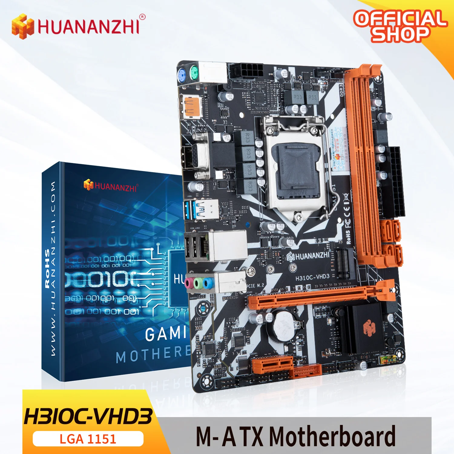 Материнская плата HUANANZHI H310 C-VHD3 ITX, Intel LGA 1151, поддержка 6 7 8 9 поколения DDR3 1866 1600 1333 МГц 16 Гб M.2 NVME SATA3.0 USB3
