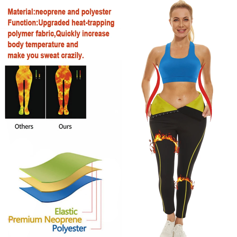 SEXYWG High Waist Sauna Pants Women Neoprene Weight Loss Pants Fat Burning Sweat Pants Shapewear Slimming Pants
