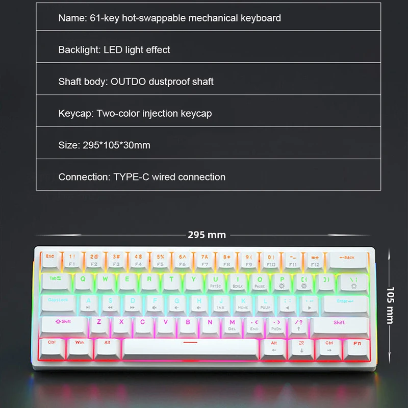 Оригинальная Механическая игровая клавиатура GK61 61 клавиша USB проводная