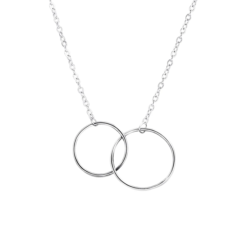 

12Pcs/lot Cute 2Circel Pendant Necklace for Women Silver Big and Small Circle Necklace