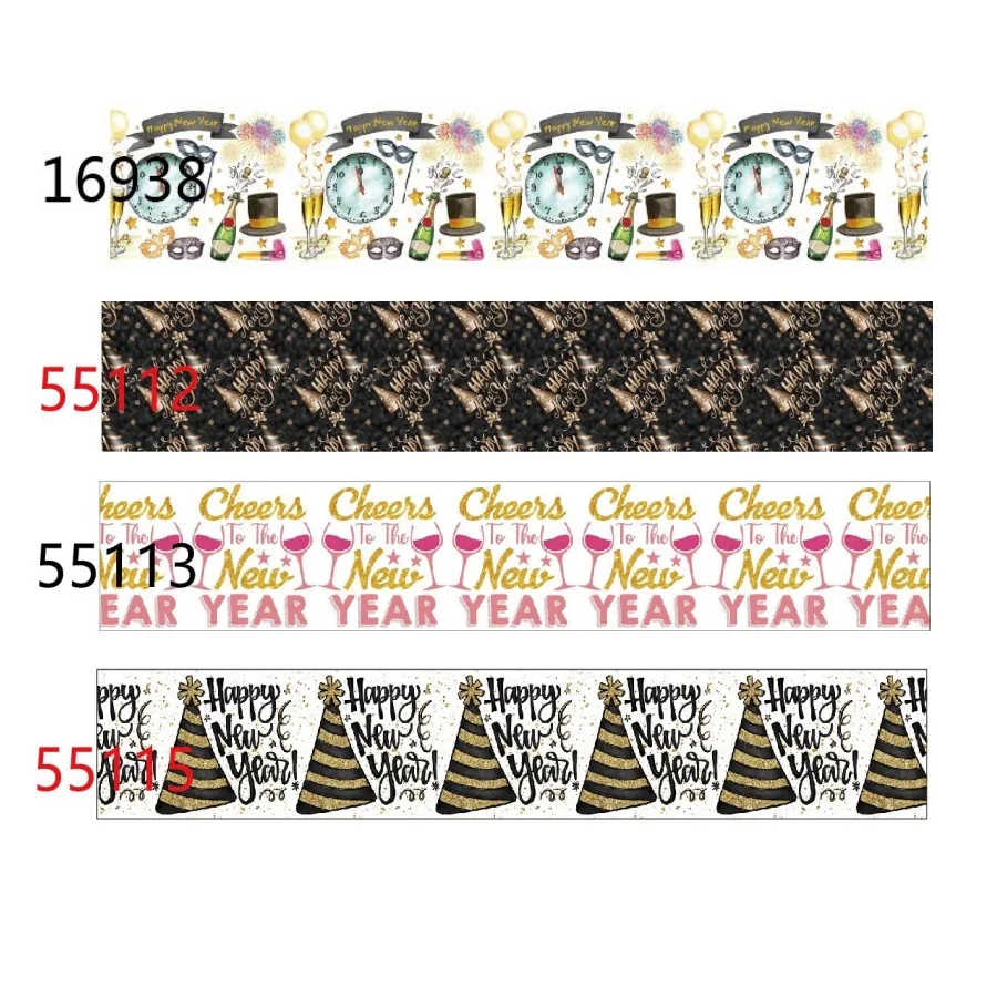

Printed Grosgrain Happy New Year Ribbon 25mm 38mm Listones Crafts 10yards for DIY Hairbow Holiday Decoration Material