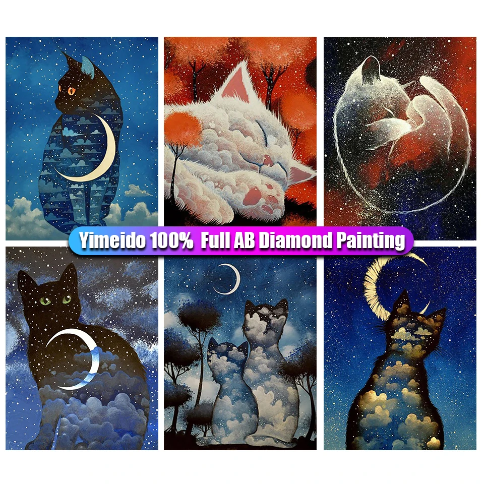 

YIMEIDO 5D DIY 100% AB Diamond Paintings Animal Cat Zipper Bag Full Square/Round Diamonds Embroidery Scenery Moon Mosaic Gifts