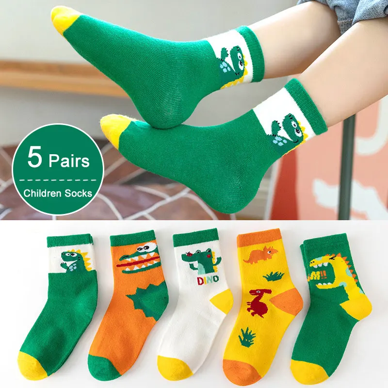 5 Pairs/Lot 1-12 Years Boy Socks Cotton Cartoon Cute Dinosaur Kids Socks Soft and Comfortable Baby Girl Socks Children Socks