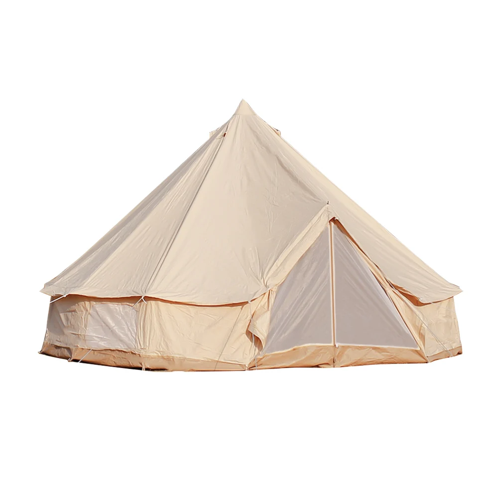 5m Bell Tent 4-15 Person Camping Tent Waterproof Cotton Canvas Bell Tent Outdoor 4 Season with Furnace Hole on Side Wall