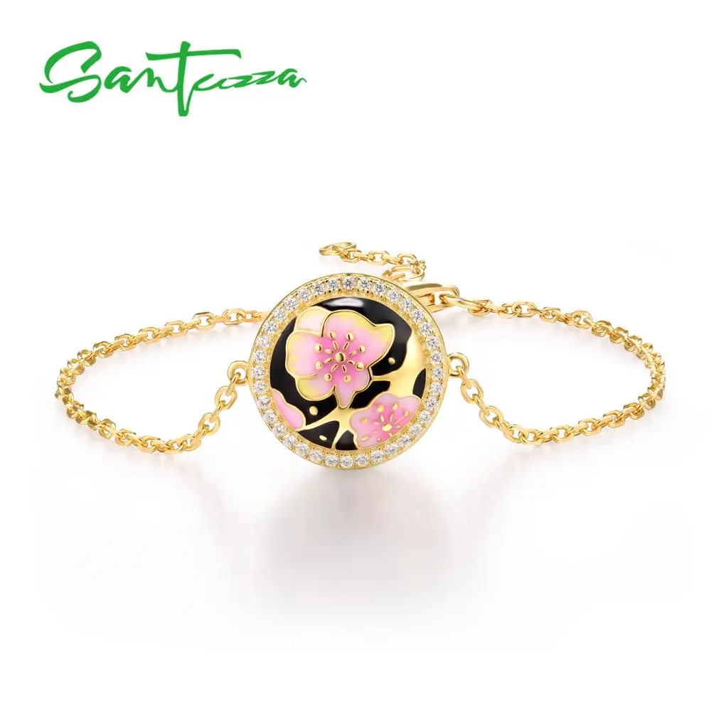 

Only 9.9USD on JUL.25 SANTUZZA Silver Bracelet For Women 925 Sterling Silver Black Pink Flower Fine Jewelry Handmade Enamel