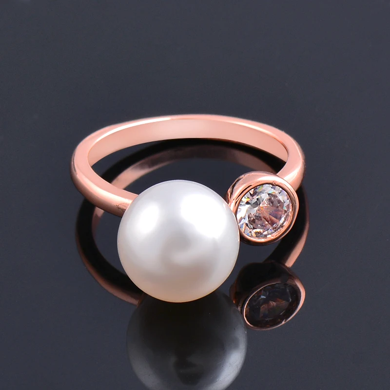 

KIOOZOL elegant pearl rings for women wedding rose gold silver color adjustable size ring jewelry 2022 new 082 KO1