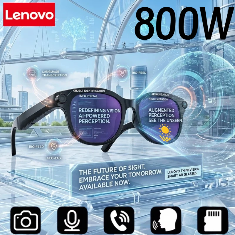 Фото Умные очки Lenovo 4K с HD-камерой, переводом на 150+ языков, ChatGPT, Wi-Fi, записью видео, Bluetooth-звонками и аудиофункциями для мужчин и женщин №1