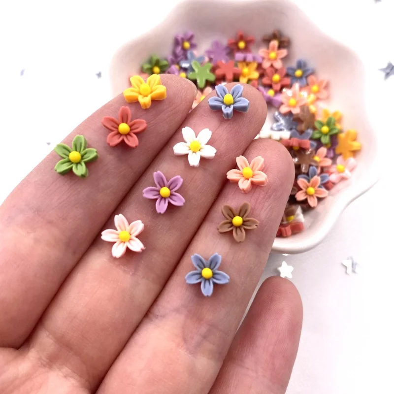 

100Pcs Resin 3D Colorful Mini Flower Gems Flatback Figurines Scrapbook Wedding Applique Nail Art Decor Crafts Miniatures Kawaii