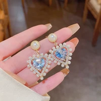 exquisite super sparkling crystal zircon love pearl earrings ladies light luxury high design s925 silver needle versatile