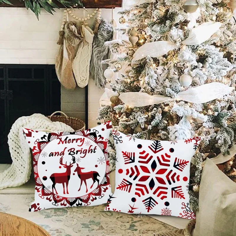 Буффало узор снежинка Рождественский олень сосна квадратная наволочка диван
