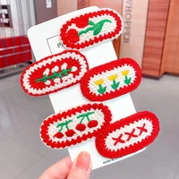 3pcs cute girl colorful wool knitted embroidery flower sweet hairpins headwear ornament for kids children hair accessories