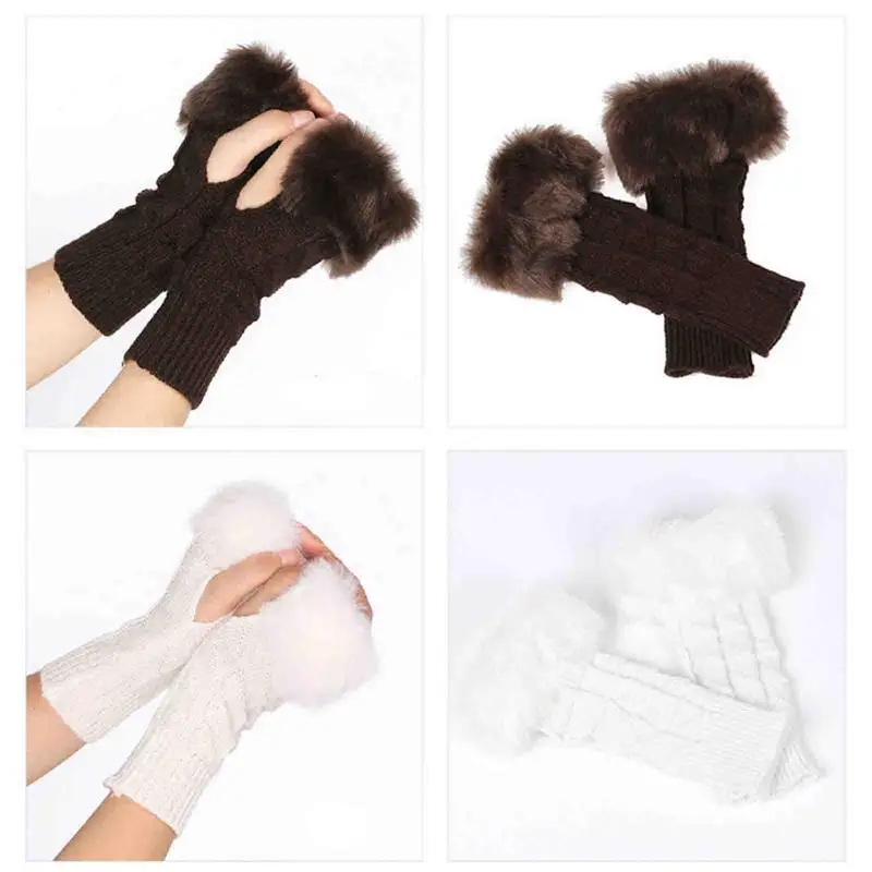

Women Stylish Hand Warmer Winter Gloves Arm Crochet Knitting Faux Wool Mitten Warm Fingerless Glove Twist Pattern Women Gloves