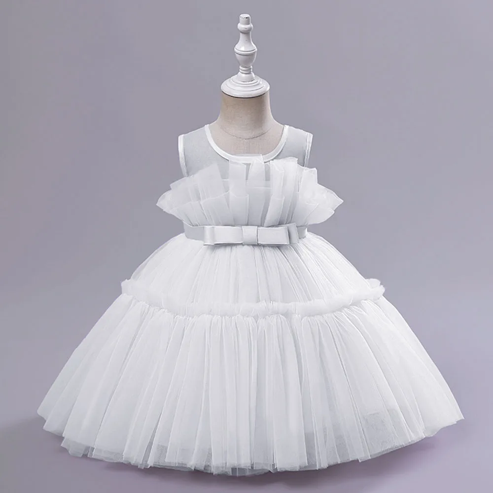 

Платье-пачка принцессы для маленьких девочек пышные плиссированные платья без рукавов для маленьких девочек вечерние для дня рождения розового и белого цвета одежда для малышей От 1 до 6 лет