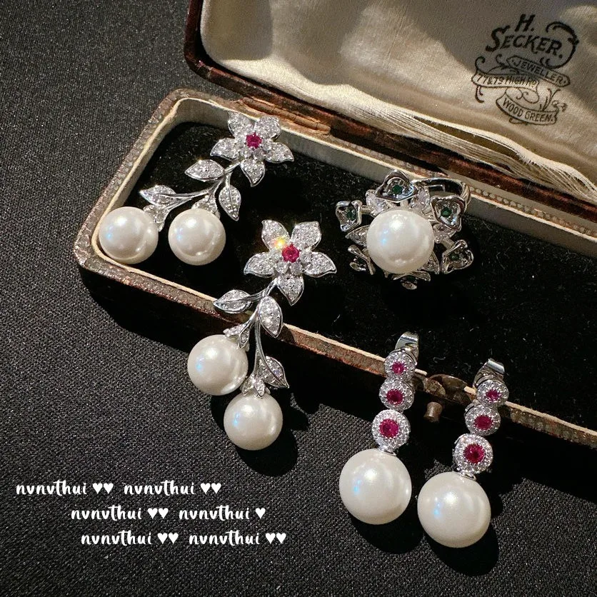 

shiny red Gems flower magnificent earrings for women summer Luxury banquet dinner fine jewelry