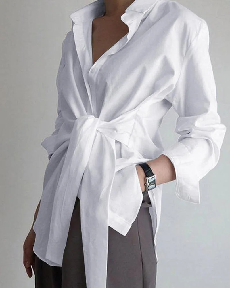 

Модная женская рубашка, блузка с длинным рукавом, с рюшами, однотонная блузка для офиса, женская белая, синяя, черная Осенняя рубашка