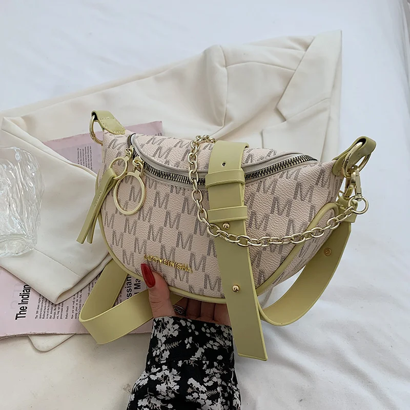

Letter Printed PU Leather Crossbody Bags For Women Luxury Chain Shoulder Chest Bag Female Waist Pack Lady Fanny Pack Women Brand