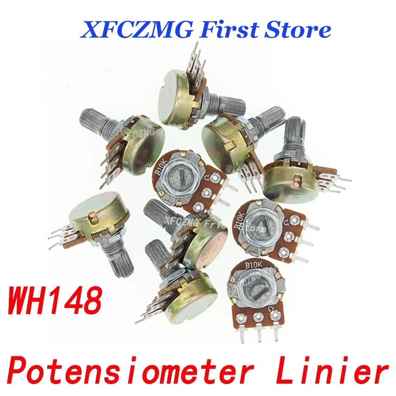 

XFCZMG 10 шт./лот WH148 3-контактный 15mmB1K B2K B5K B10K B20K B50K B100K B250K B500K B1M одномуфтовый потенциометр
