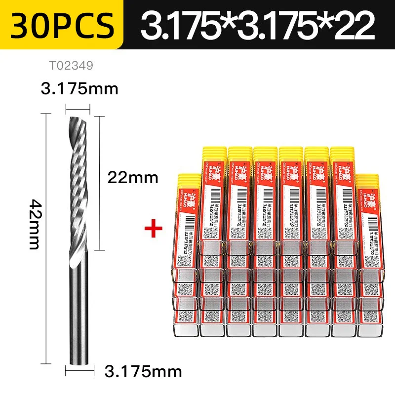 HUHAO 30 шт. 3,175 мм правая спиральная фреза ‌ Фреза с одной канавкой, концевая фреза с ЧПУ, фреза, гравировальная бита с ЧПУ