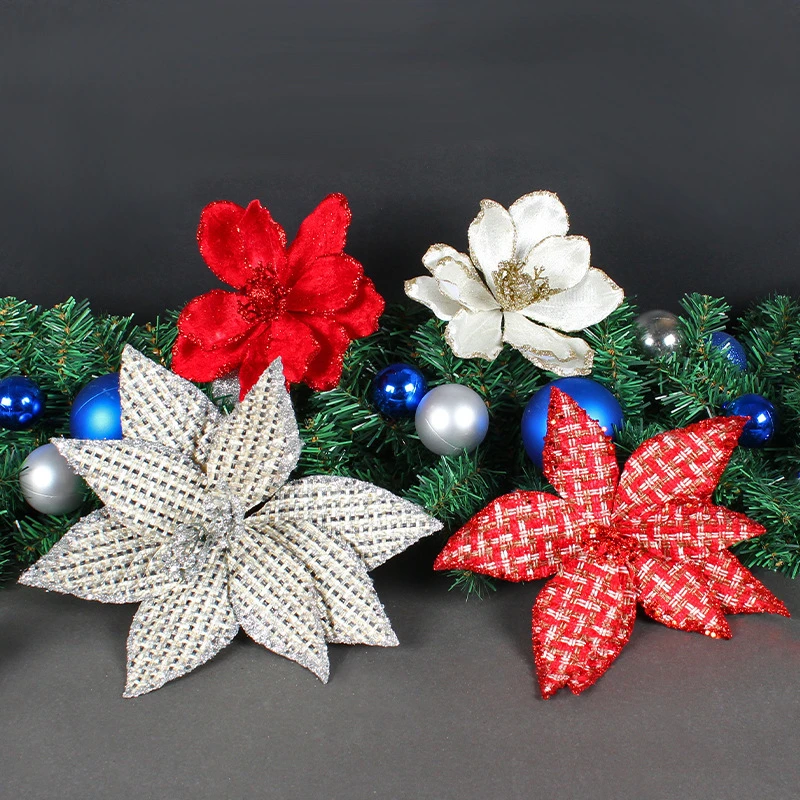 

1Pcs Glitter Artifical Flowers New Year Christmas Tree Decorations Home Fake Flower Xmas Tree Ornaments Home Decorations