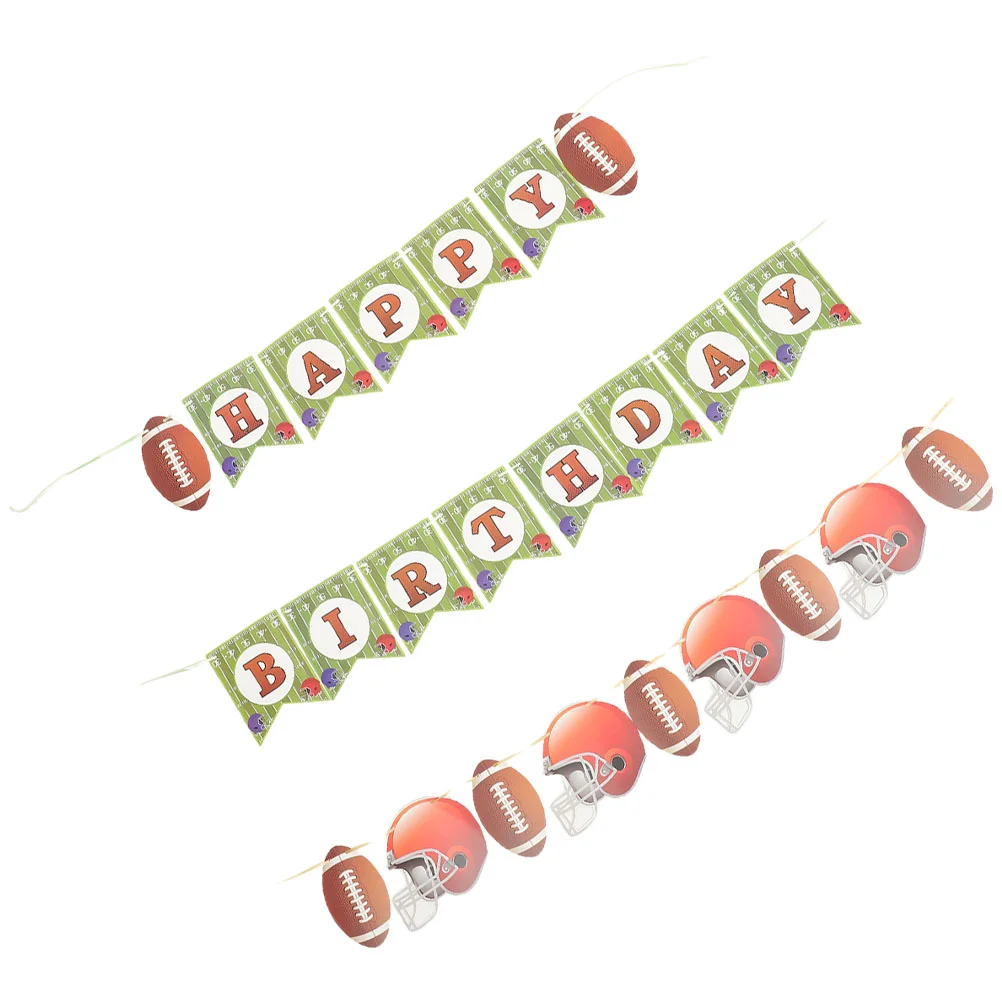

2 Sets Party Ornament Birthday Rugby Banner Happy Pull Flag Cake Decorations DIY Background Football