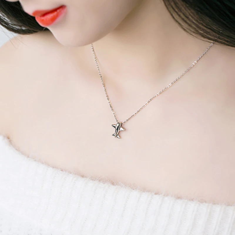 Колье из серебра 925 пробы с подвеской в виде самолета 45 см