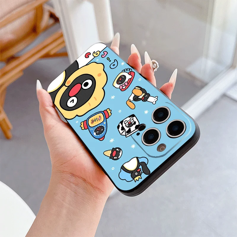 Мягкий чехол для телефона с мультяшным пингвином P-Pingu для iPhone 16 17 Pro Max 17E 16E 14 15 Plus 12 13 7 8 SE, черно-белый, парный (art.: 3920db31e8891) - 3920db31e8891