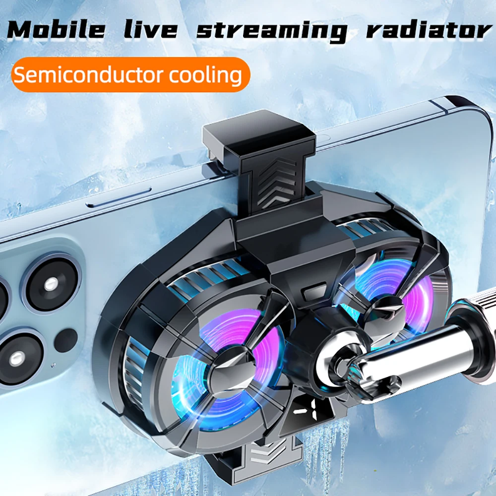 Bonola Phone Cooler Dual RGB Cooling Game Fan with Clips Radiator Stand for iPhone/Samsung/Xiaomi Cellphone Double Fans Sinkheat