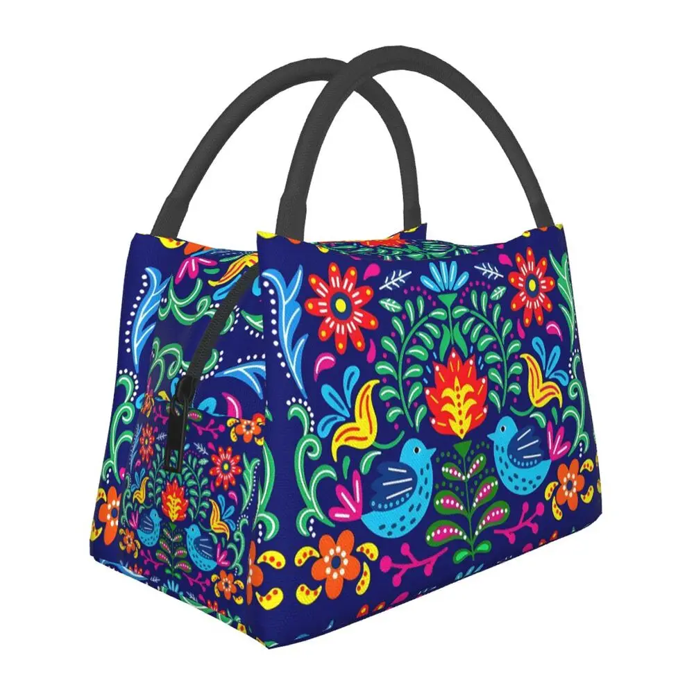 

Beautiful Mexican Floral Art Insulated Lunch Bag for Work Office Mexico Resuable Cooler Thermal Lunch Box Women